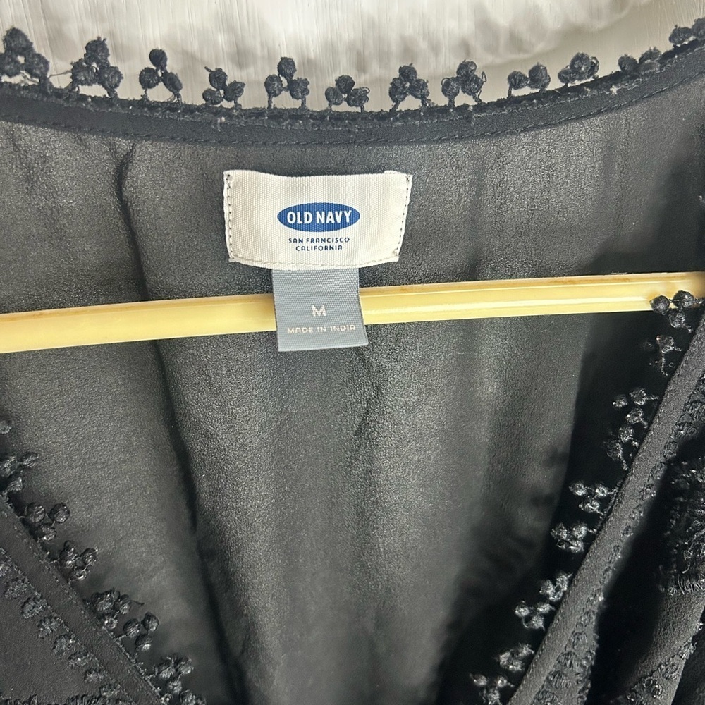 Vintage 00s Old Navy Black Tassel Trim Swim Cover Up Dress | Size M - Picture 3 of 4